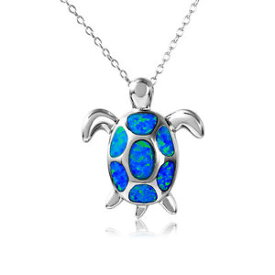 【送料無料】ネックレス　スターリングシルバーネックレスargent sterling collier w bleu opale tortue pendentif