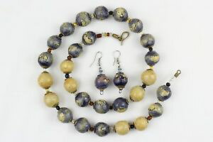 �y���������z�l�b�N���X�@�l�b�N���X�C�������O�^�C�vnaturel argile perles collierearrings set peint la main kazuri type ncs38