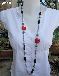 �y���������z�l�b�N���X�@�N�����vcollier ethnique chinois en cinabre rouge noir perles vert jade, bijoux poissons