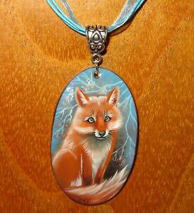 �y���������z�l�b�N���X�@�t�H�b�N�X�W���W���[�y���_���g���V�Agingembre renard pendentif vritable russe peint la main petit coque