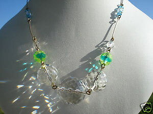 �y���������z�l�b�N���X�@�p�e�K���X�N�����v�O���[��beau et lumineux collier ancien en pate de verre ou cristalblancbleuvert