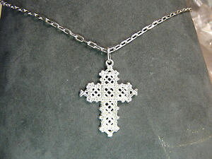 �y���������z�l�b�N���X�@�J�e�i�R���f�B�N���[�`�F�A���W�F���gcatena 40 cm con ciondolo a forma di croce traforata in argento 925 millesimi