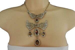 �y���������z�l�b�N���X�@�V�b�N���[�h�N�����v�h���b�V�[bling femmes chic dressy tendance longue mtal dor collier la mode