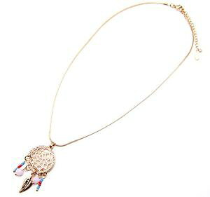 �y���������z�l�b�N���X�@�y���_���g�l�b�N���X�s���Ncc1367d * collier pendentif petit attrape rves strass perles plumes mtal rose