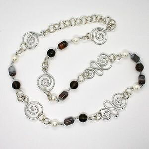 yzlbNX@A~NvZ`le collier aluminium longue 88 centimtres avec calcdoine quartz