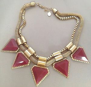 yzlbNX@re[WNvx[XJ[S[h`F[J{VK[lbgbhcollier vintage base couleur or 2 chaines plastron cabochon rouge grenat c5