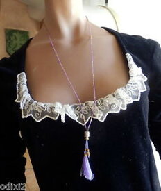 【送料無料】ネックレス　テットゥトリミングクリップsautoir collier de fines perles violine tete de bouddha et passementerie