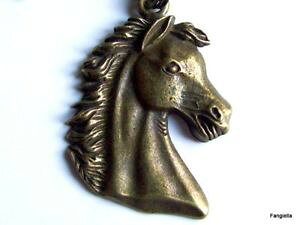 �y���������z�l�b�N���X�@�{�[���`�F�[���N���b�v�w�b�h�u�����Ycollier jolie tte de cheval bronze sur chaine boule de 46cms