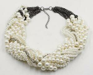 �y���������z�l�b�N���X�@�p�[���l�b�N���Xt138 plusieurs ranges tress blanc collier de perles