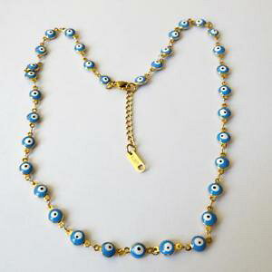 �y���������z�l�b�N���X�@�O���R�A�Y�[��collana girocollo uomo donna occhio greco in acciaio colore oro e azzurro 138 aa