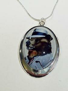 �y���������z�l�b�N���X�@���b�L�l�b�N���X�N�}plaqu argent collier ours dressed up dans un chapeau cg0802