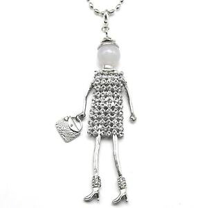 �y���������z�l�b�N���X�@�y���_���g�l�b�N���X�h���Xsp335 sautoir collier pendentif poupe robe strass et mtal argent avec sac