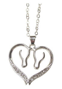 �y���������z�l�b�N���X�@�y���_���g�l�b�N���X�V���o�[���b�L�X�`�[���_�u��collier pendentif acier argent double tte de cheval formant un coeur