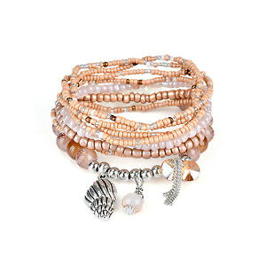 �y���������z�l�b�N���X�@�{�w�~�A�R���N�r�[�Y�u���X���b�g�^�b�Z��bohemian multilayer conch crystal tassel pendant bead bracelet jewelry for women