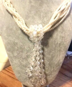 �y���������z�l�b�N���X�@�l�b�N�r�[�Y�y���_���g�l�b�N���X�^���[trs joli collier tour de cou perles et pendants de perles de cristal blanc