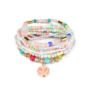 �y���������z�l�b�N���X�@�{�w�~�A���[�Y�r�[�Y�u���X���b�g�A�N�Z�Xbohemian multilayer sweet rose flower pendant bead bracelet clothing acces