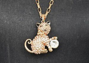 �y���������z�l�b�N���X�@���y���_���g�l�b�N���X�`���b�g�h�[�����[�hcl02 * sautoir collier pendentif felin chat strass dore mode femme *