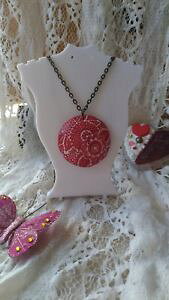 �y���������z�l�b�N���X�@�|���}�[collier rond rouge en pte polymre fait mains hand made
