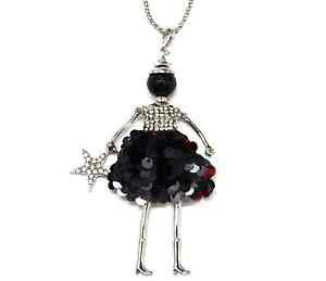 �y���������z�l�b�N���X�@�y���_���g�l�b�N���X�h���X�X�p���R�[��sp795d sautoir collier pendentif poupe articule robe strass et sequins noir