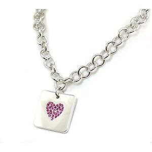 �y���������z�l�b�N���X�@�s���N�o�[�V���o�[�g�[���J���[foxy rose strass coeur carr charme ton argent collier avec barre en t 406cm