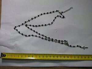 �y���������z�l�b�N���X�@�R���i�u���X���b�g�o�[�j���A���W�F���gcollana rosario corona religiosa cristalli neri nero bracelet bagno argento