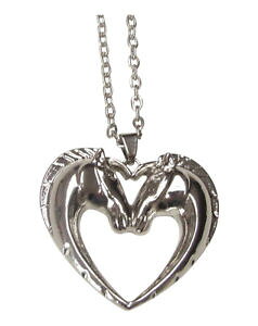 �y���������z�l�b�N���X�@�y���_���g�l�b�N���X�_�u���X�`�[��collier pendentif acier double tte de cheval formant un coeur