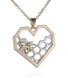 yzlbNX@lbNXy_gOhnCun[gcollier, pendentif motif ruche et abeille en forme de coeur dor et argent