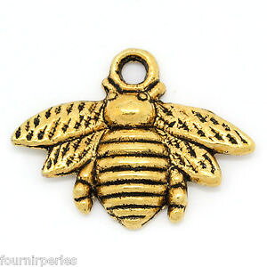 �y���������z�l�b�N���X�@250 pendentifs breloque forme abeille couleur or vieilli accessoire 21x16mm