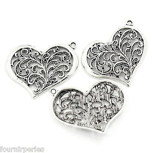 �y���������z�l�b�N���X�@�y���_���g100 pendentifs breloque coeur filigrane 37x29cm b23098