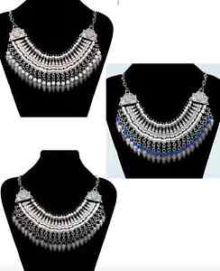 �y���������z�l�b�N���X�@�N���b�v�g���C�o���V���o�[�t�@���^�W�[collier plastron ethnique argent tribale fantaisie neuf tendance femme fille