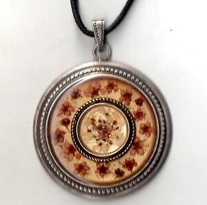 �y���������z�l�b�N���X�@�A�[���f�R�r���e�[�Wpendentif art deco vintage fleur naturel sechee annee 60 decor liberty