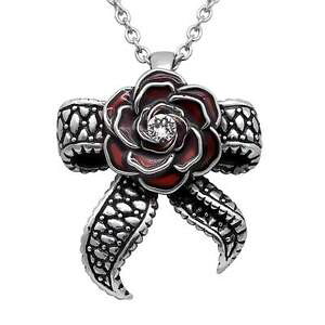 �y���������z�l�b�N���X�@�N���X�^���m�[�h�X�e�����X�X�`�[���N���b�v�s���Ncontrose rouge rose sur tentacule noeud cristal acier inoxydable collier cn177