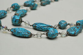 【送料無料】ネックレス　クリップクリスタルターコイズビンテージアクセサリモードcollier turquoise cristal sautoir vintage mode accessoire