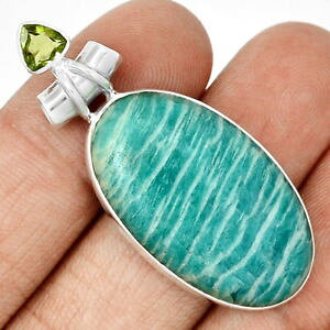�y���������z�l�b�N���X�@�y���h�b�g�V���o�[pendentif amazonite et peridot monture en argent 925 ref 6234