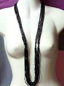 �y���������z�l�b�N���X�@�W�F�b�g�u���b�N�l�b�N���Xcollier sautoir multirangs en perles de jais l totale 90 cm 20 me