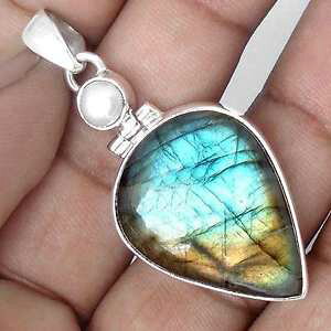 �y���������z�l�b�N���X�@�y���_���g�}�E���g�V���o�[�p�[��pendentif protection labradorite et perle de culture monture argent 925 ref 4556