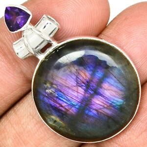 �y���������z�l�b�N���X�@�y���_���g�A���W�X�g�V���o�[�}�E���gpendentif protection labradorite violetamthyste monture argent 925 ref 7319