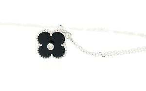 �y���������z�l�b�N���X�@�N���b�v�X�^�[�����O�V���o�[�V�[�gcollier pendantif argent sterling 925 4 feuille agate noir cz plaqu or cy8