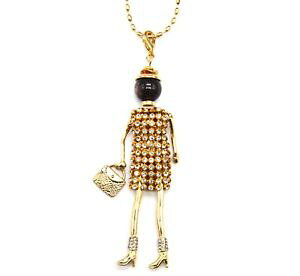 �y���������z�l�b�N���X�@�y���_���g�l�b�N���Xsp362 sautoir collier pendentif poupe femme robe strass et mtal dor