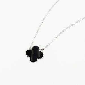 �y���������z�l�b�N���X�@�N�����v�X�^�[�����O�V���o�[collier pendantif 2 cot argent sterling 925 fleur 4 ptales noir blanc cy7