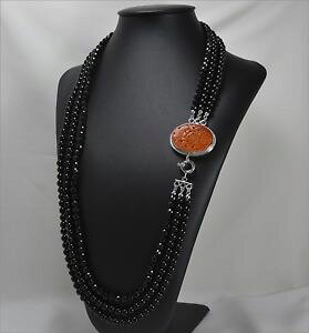 �y���������z�l�b�N���X�@�I�j�L�X�A���W�F���gcollana in argento onice 3 fili 6 mm e giada ovale agln 069