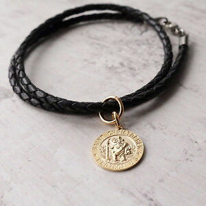 yzlbNX@JX^ZgNXgt@[\bhS[hJ[collier en cuir avec personnalis 9 ct or massif 3d saint christopher