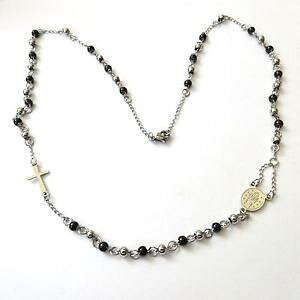 yzlbNX@collana girocollo rosario in acciaio lucido e nero palline 4 mm 54 cm 133 n