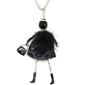 yzlbNX@y_glbNX||hXsp853d sautoir collier pendentif poupe robe pompon fourrure noir et lopar