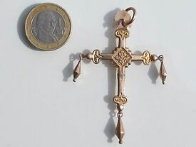 【送料無料】ネックレス　クロスアートメッキピンクrare belle croix regionale ancienne milieu xixme en plaqu or rose ht 6,5cm