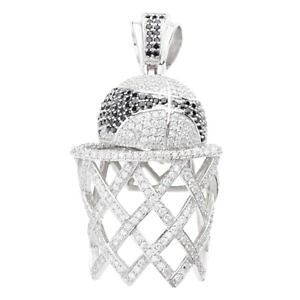 �y���������z�l�b�N���X�@�A�E�g�X�^�[�����O�o�X�P�b�g�{�[���A�C�X925 iced out sterling argent penditif basket ball