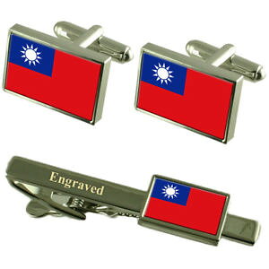 �y���������z�����Y�A�N�Z�T��?�@�J�t�X�{�^���^�C�N���b�v�}�b�`���O�{�b�N�Xtaiwan flag cufflinks engraved tie clip matching box set