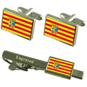 メンズアクセサリ―　アラゴンカフスボタンタイクリップマッチングボックスaragon flag cufflinks engraved tie clip matching box set