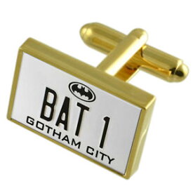 【送料無料】メンズアクセサリ—　バットマンバットプレートカフスボタンメッセージボックスbatman bat 1 number plate goldtone cufflinks engraved message box