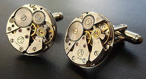 �y���������z�����Y�A�N�Z�T��?�@round watch movement steampunk cuff links���B���e�[�W�J�t�X�����Nround watch movement steampunk cuff links mens vintage silver wedding